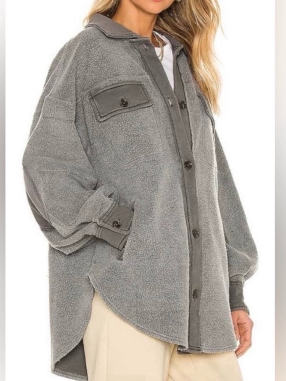 Free People Gray Teddy Shacket Jacket